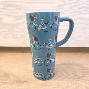 Tag Blue White Bicycle Print Tall Mug Glass Tea Coffee Hot Chocolate‎ Unique